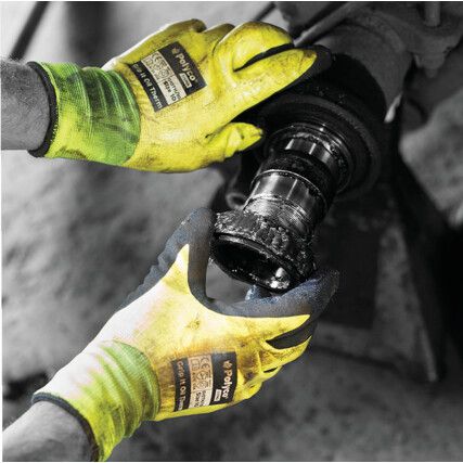 GIOTH Grip It Oil Therm, Cold Resistant Gloves, Black/Yellow, Fleece Liner, Nitrile Coating, Size 8