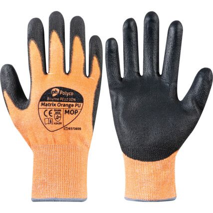 Matrix, Cut Resistant Gloves, Black/Orange, EN388: 2003, 4, 3, 4, 3, PU Palm, Knitted Liner, Size 7