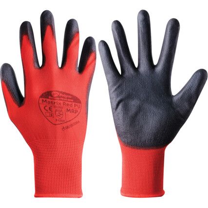 MRP Matrix Mechanical Hazard Gloves, Black/Red, Nylon Liner, Polyurethane Coating, EN388: 2016, 3, 1, 3, 1, X, Size 11