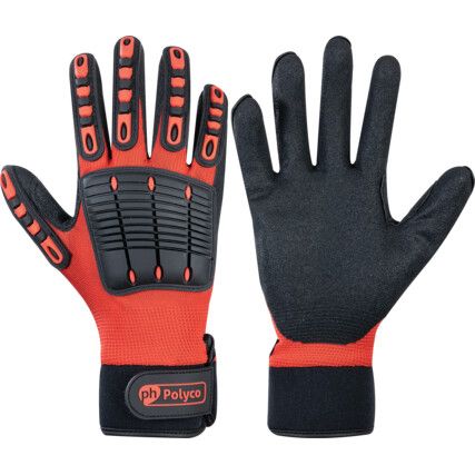 Multi-Task E Mechanical Hazard Gloves, Black/Red, Nylon Liner, Nitrile Coating, EN388: 2016, 4, 1, 4, 1, X, Size 8