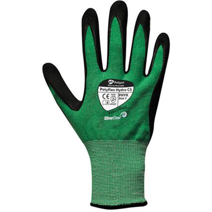 Polyflex®, Cut Resistant Gloves, Green, EN388: 2016, 4, X, 4, 3, C, Nitrile Palm & Finger Tips, Knitted Liner, Size 7