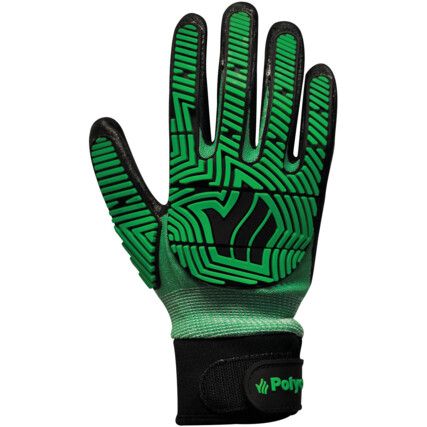 PHYKTP Polyflex Hydro C5 TP, General Handling Gloves, Black/Green, Nitrile Coating, Seamless Knit Liner, Size 10