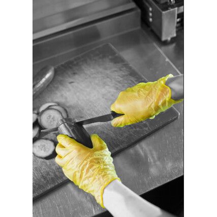 SHIELD COLOURED YELLOW P/F YELLOW VINYL GLOVES (S) (BX-100)