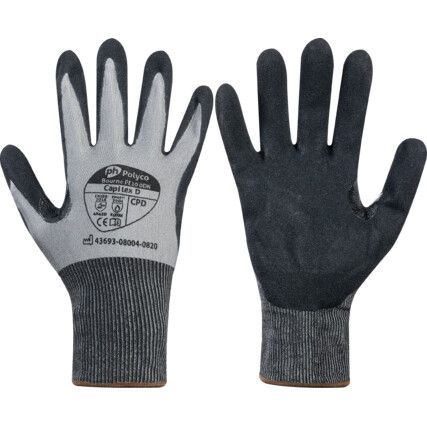 Capilex D, Cut Hazard Gloves, Black/Grey, Nitrile Foam Coating, EN388: 2016, 4, X, 4, 2, D, Size 8