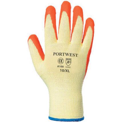 A100 Mechanical Hazard Gloves, Orange/Natural, Cotton/Polyester Liner, Latex Coating, EN388: 2016, 3, 1, 4, 3, X, Size 10