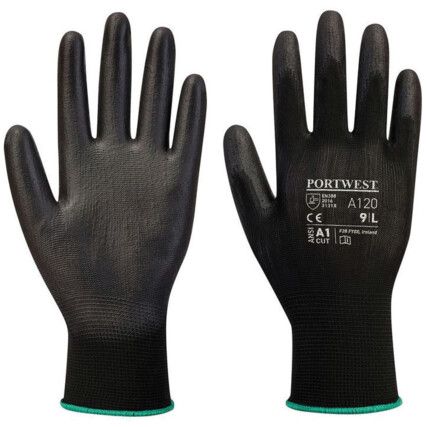 A120, General Handling Gloves, Black, Polyurethane Coating, Size 8