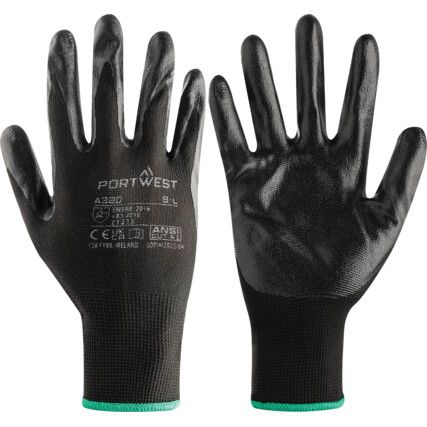 A320 Dexti-Grip™, General Handling Gloves, Black, Nitrile Coating, Phylon Liner, Size L