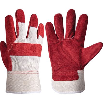 Rigger Gloves, Red/White, Leather Coating, Fleece Liner, Size 10