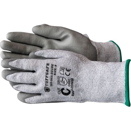 Cut Resistant Gloves, Grey, PU Palm, HPPE Liner, EN388: 2016, 4, X, 4, 2, C, Size 9, Pack of 12