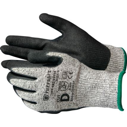 Cut Resistant Gloves, Grey/Black, Nitrile Palm, HPPE Liner, EN388: 2016, 4, X, 4, 2, D, Size 8