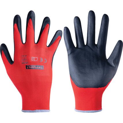 Mechanical Hazard Gloves, Black/Red, Nylon Liner, Nitrile Coating, EN388: 2003, 4, 1, 2, 1, Size 8