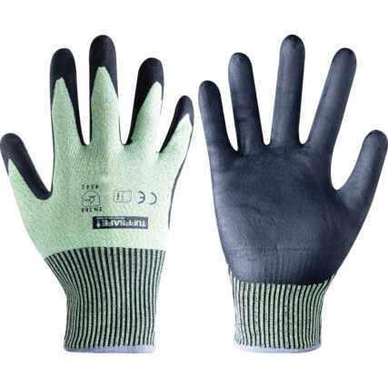 Cut Resistant Gloves, Black/Green, Nitrile Foam Palm, Fibreglass/HPPE Liner, EN388: 2003, 4, 5, 4, 2, Size 10