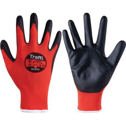 TG1010 Classic 1 X-Dura Mechanical Hazard Gloves, Black/Red, Nylon Liner, Polyurethane Coating, EN388: 2016, 4, 1, 3, 1, A, Size 9