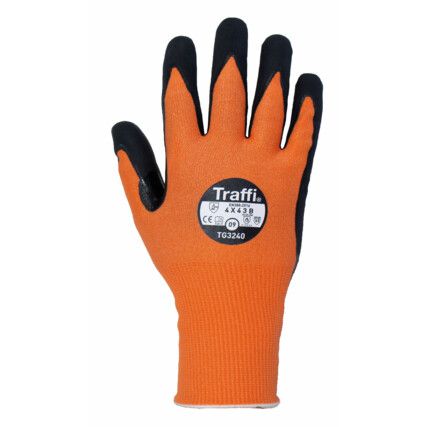 MicroDex Cut Resistant Gloves, Black/Orange, Nitrile Palm & Finger Tips, HPPE/Nylon,  EN388: 2016, 4, X, 4, 3, B, Size 8