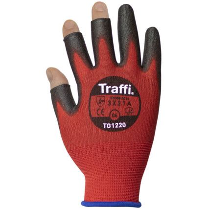 TG1220, Mechanical Hazard Gloves, Black/Red, Nylon Liner, Polyurethane Coating, EN388: 2003, 3, X, 2, 1, Size 10