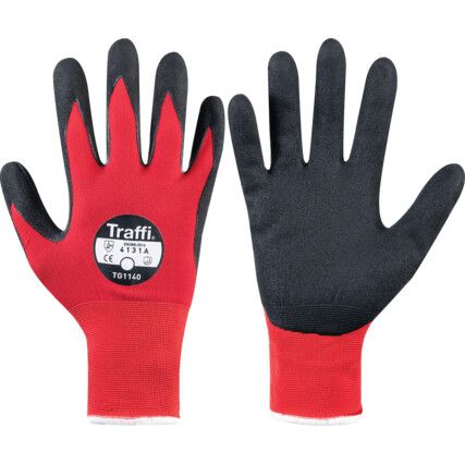 TG1140 MicroDex Ultra Mechanical Hazard Gloves, Black/Red, Nylon Liner, Nitrile Coating, EN388: 2016, 4, 1, 3, 1, A, Size 9