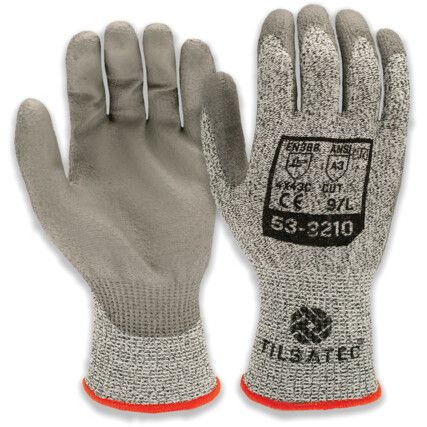 Cut Resistant Gloves, PU Palm Coated, Cut C, Grey, Size 11