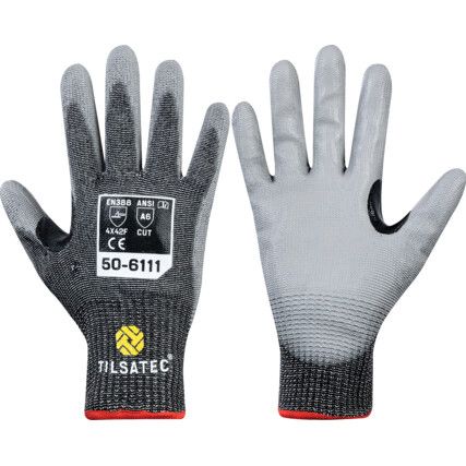 Cut Resistant Gloves, Black/Grey, PU Palm, Rhino Yarn™ Liner,  EN388: 2016, 4, X, 4, 2, F, Size 11