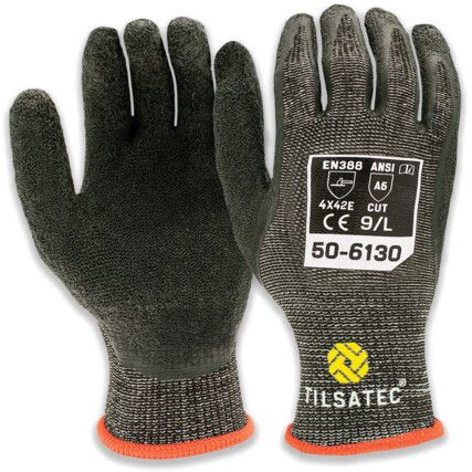 Cut Resistant Gloves, Black, Latex Palm, Rhino Yarn™ Liner, EN388: 2016, 3, X, 4, 2, F, Size 8