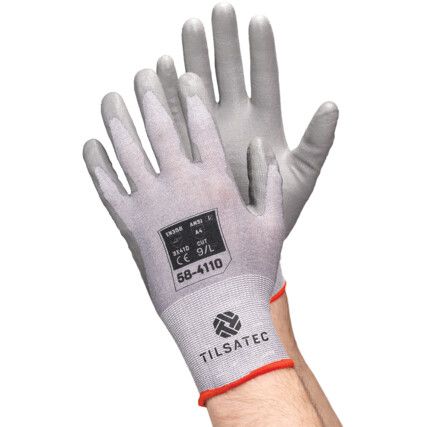 Cut Resistant Gloves, Polyurethane Coated, Grey, Size 7