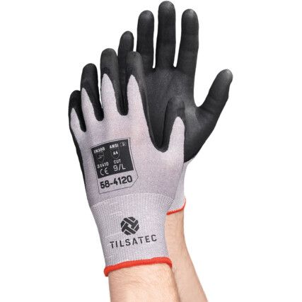 Cut Resistant Gloves, Black/Grey,  Nitrile Palm Coated, Knitted Liner,  EN388: 2016, 3, X, 4, 2, D, Size 7