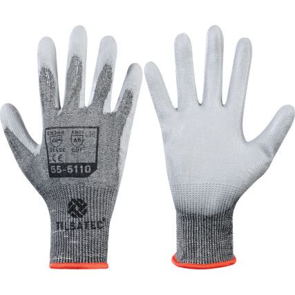 Cut Resistant Gloves, Grey, PU Palm, Cotton Liner, EN388: 2016, 3, X, 4, 3, E, Size 11