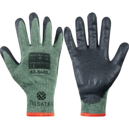 Cut Resistant Gloves, Black/Green, Nitrile Foam Palm, Knitted Liner, EN388: 2016, 4, X, 4, 2, E, Size 7