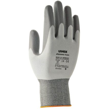 60050 Phynomic Mechanical Hazard Gloves, Grey/White, Acrylic Liner, Aqua-Polymer Foam Coating, EN388: 2003, 3, 1, 3, 1, Size 10