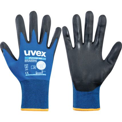 60050 Phynomic Mechanical Hazard Gloves, Black/Blue, Polyamide Liner, Aqua-Polymer Foam Coating, EN388: 2016, 3, 1, 3, 1, X, Size 9