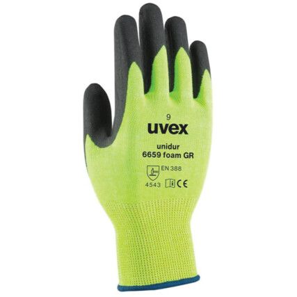 Cut Resistant Gloves, Black/Green, Nitrile Palm & Finger Tips, Knitted Liner,  EN388: 2016, 4, X, 4, 4, C, Size 8