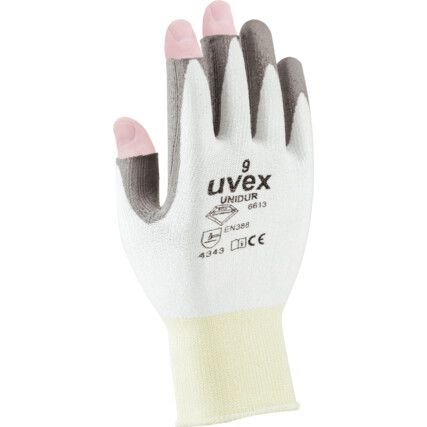 Unidur, Cut Resistant Gloves, Grey/White, PU Palm, Elastane Liner, EN388: 2016, 4, 3, 4, 3, B, Size 9