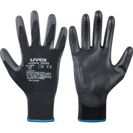 Unipur 6639 Mechanical Hazard Gloves, Black, Nylon Liner, Polyurethane Coating, EN388: 2016, 4, 1, 3, 1, X, Size 9