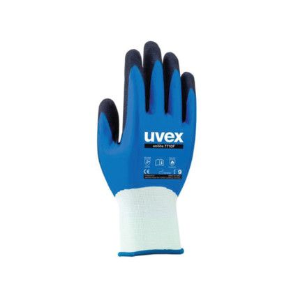 7710F Unilite Mechanical Hazard Gloves, Blue/White, Nylon Liner, NBR/Sandy Nitrile Coating, EN388: 2016, 4, 1, 2, 1, X, Size 9