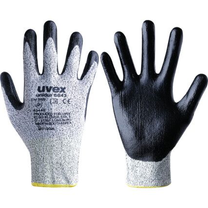 Unidur, Cut Resistant Gloves, Black/Grey, Nitrile Palm, Polyamide Liner, EN388: 2016, 4, 3, 4, 4, B, Size 8