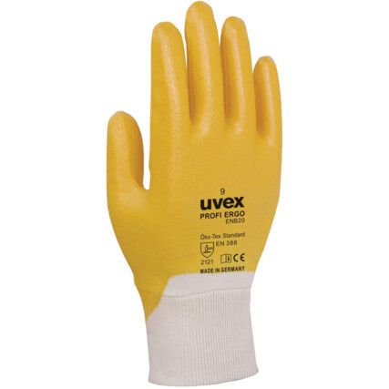 60148 Profi Mechanical Hazard Gloves, Orange/White, Cotton Liner, Nitrile Coating, EN388: 2003, 2, 1, 2, 1, Size 9