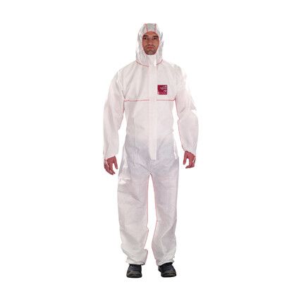 1500-WR Flame Retardant Coveralls, Unisex, White, SMMS Nonwoven Fabric, Hook & Loop Closure, S