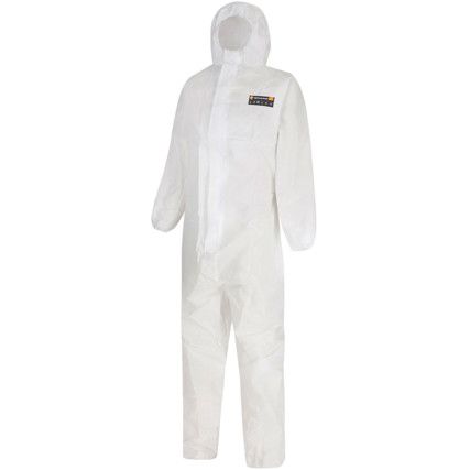 Alphashield 2000, Chemical Protective Coveralls, Disposable, Type 5/6, White, Polypropylene, Chest 92 - 100cm, M