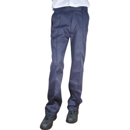 Work Trousers, Men, Navy Blue, Poly-Cotton, Waist 34", Leg 31", Regular