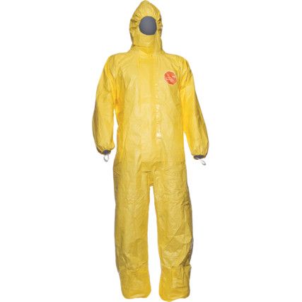 Tychem C, Chemical Protective Coveralls, Disposable, Type 3/4/5/6, Yellow, Tychem® 2000 C, Zipper Closure, Chest 40-42", M