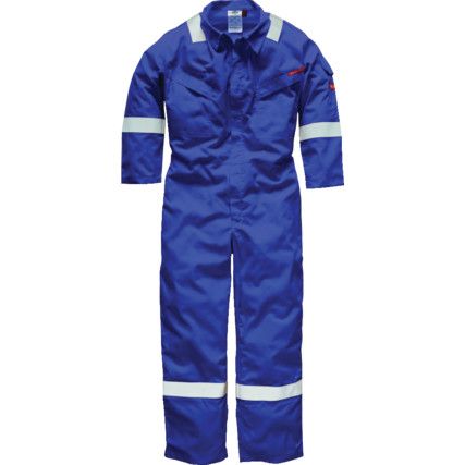 Flame Retardant Coveralls, Men, Royal Blue, Cotton, Zipper Closure, Chest 42", Leg 31", Regular, M