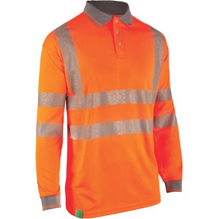 RECYCLABLE HI-VIS LONG SLEEVE POLO SHIRT ORANGE (S)