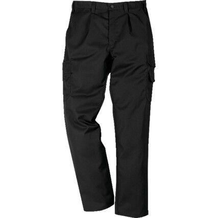 Work Trousers, Men, Black, Poly-Cotton, Waist 32", Long, M