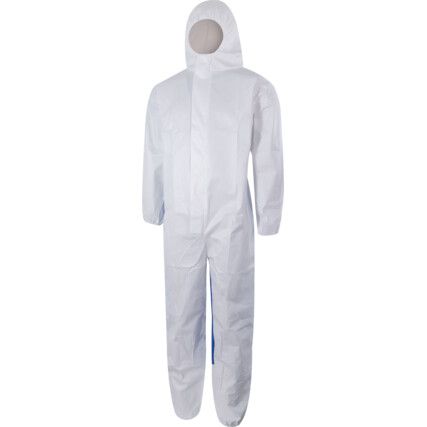 Disposable Hooded Coveralls, Type 5/6, White/Blue, 4XL