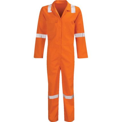 Fuego, Flame Retardant Coveralls, Orange, Cotton, Closure Button, Chest 44-46", L