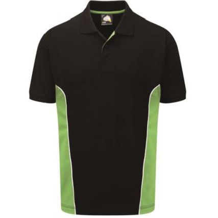 Polo Shirt, Black/Green, Cotton/Polyester, Short Sleeve, L