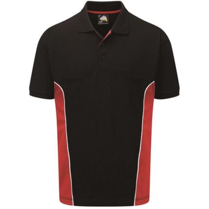 Polo Shirt, Black/Red, Cotton/Polyester, Short Sleeve, M