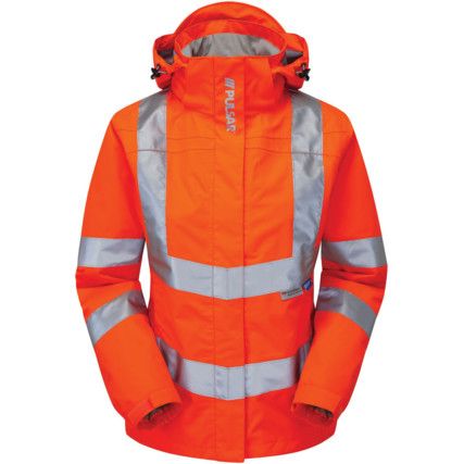 PR705 Ladies Hi-Vis Mesh Lined Breathable Storm Coat Orange Size 8