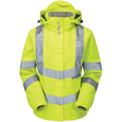 P704 Ladies Hi-Vis Mesh Lined Breathable Storm Coat Yellow Size 22