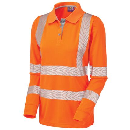 POLLYFIELD ISO20471 CL.2 WOMEN'S SLEEVED POLO HI-VIS ORANGE (XS)