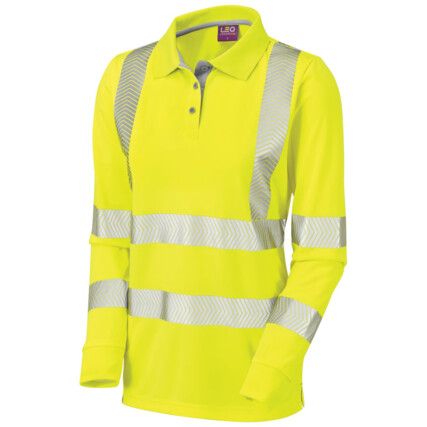 POLLYFIELD ISO20471 CL.2 WOMENS SLEEVED POLO HI-VIS YELLOW (2XL)